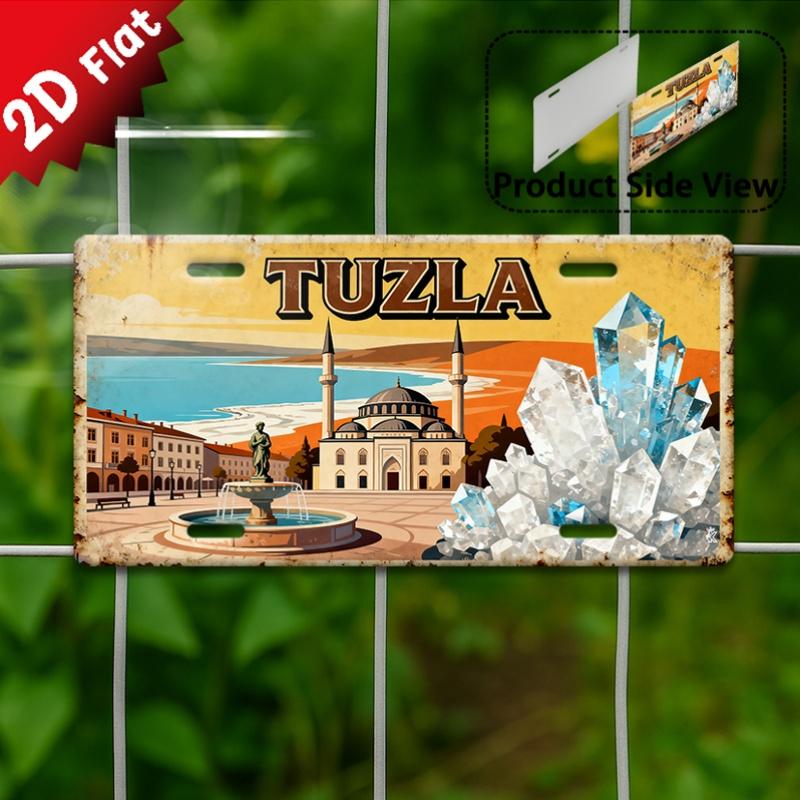 D Flat pc Vintage Metal Plaque for Decorative Use Only Outdoor Sign Wall Decor Tuzla Salt Mine Cityscape Aluminum Sign 15x30cm(5.9x7.8inch)