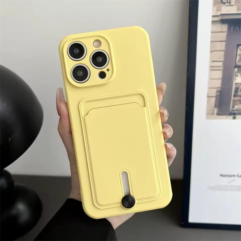 Push Card Bag Slot Holder Wallet Phone Case For iPhone 16 15 14 11 12 13 XS XR Pro Max Plus Mini 7/8 16E Shockproof Soft Matte Silicone Back Cover