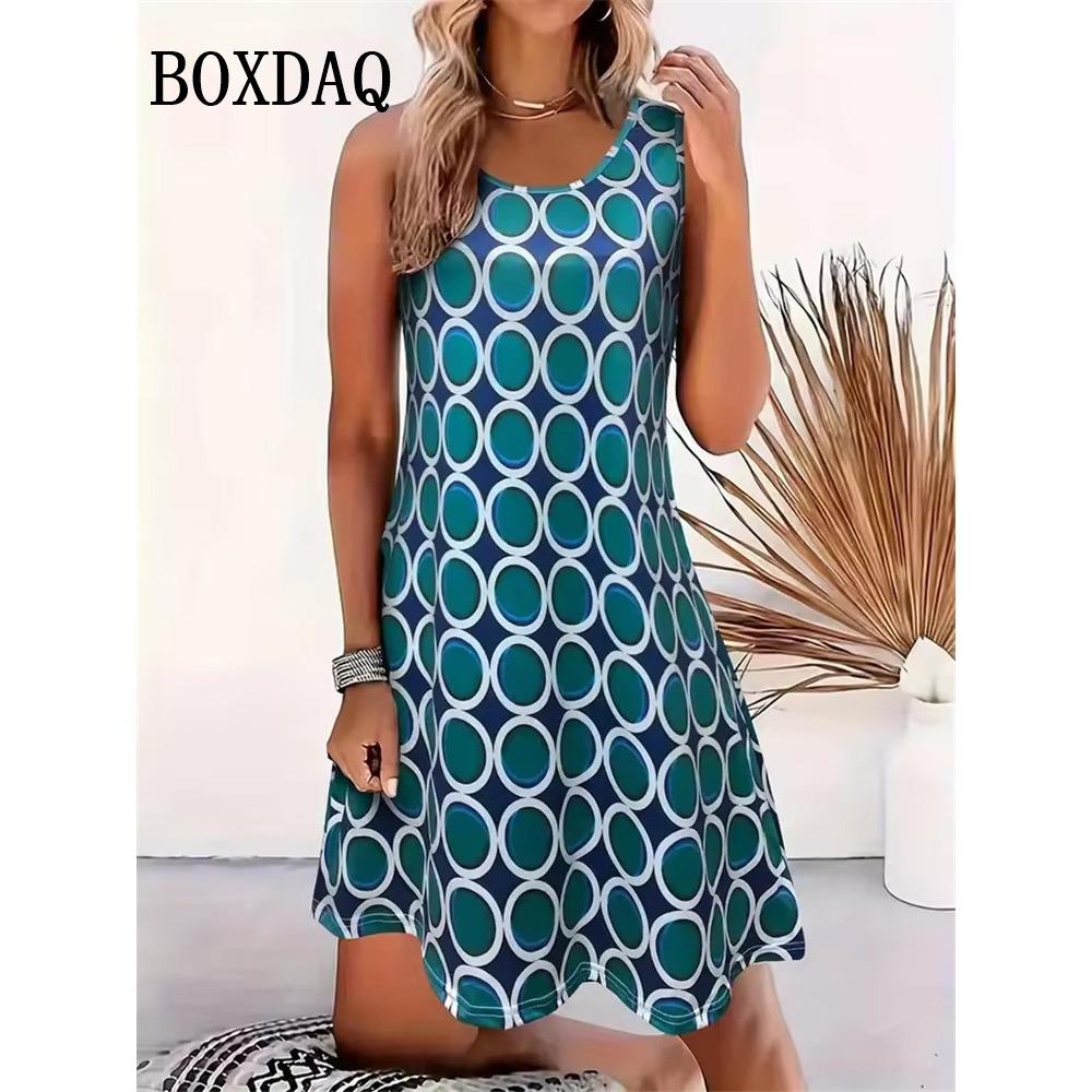 Women's Summer Casual Striped Long T-Shirt Dresses Sleeveless Round Neck Beach Loose Casual Vacation Short Tank Dress Sundress