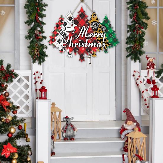 Christmas Paper Door Sign Gnome Tree Elk Pattern Indoor Outdoor Decoration Front Door Wall Hanging Welcome Doorplate Pendant Party Scene Setting Prop