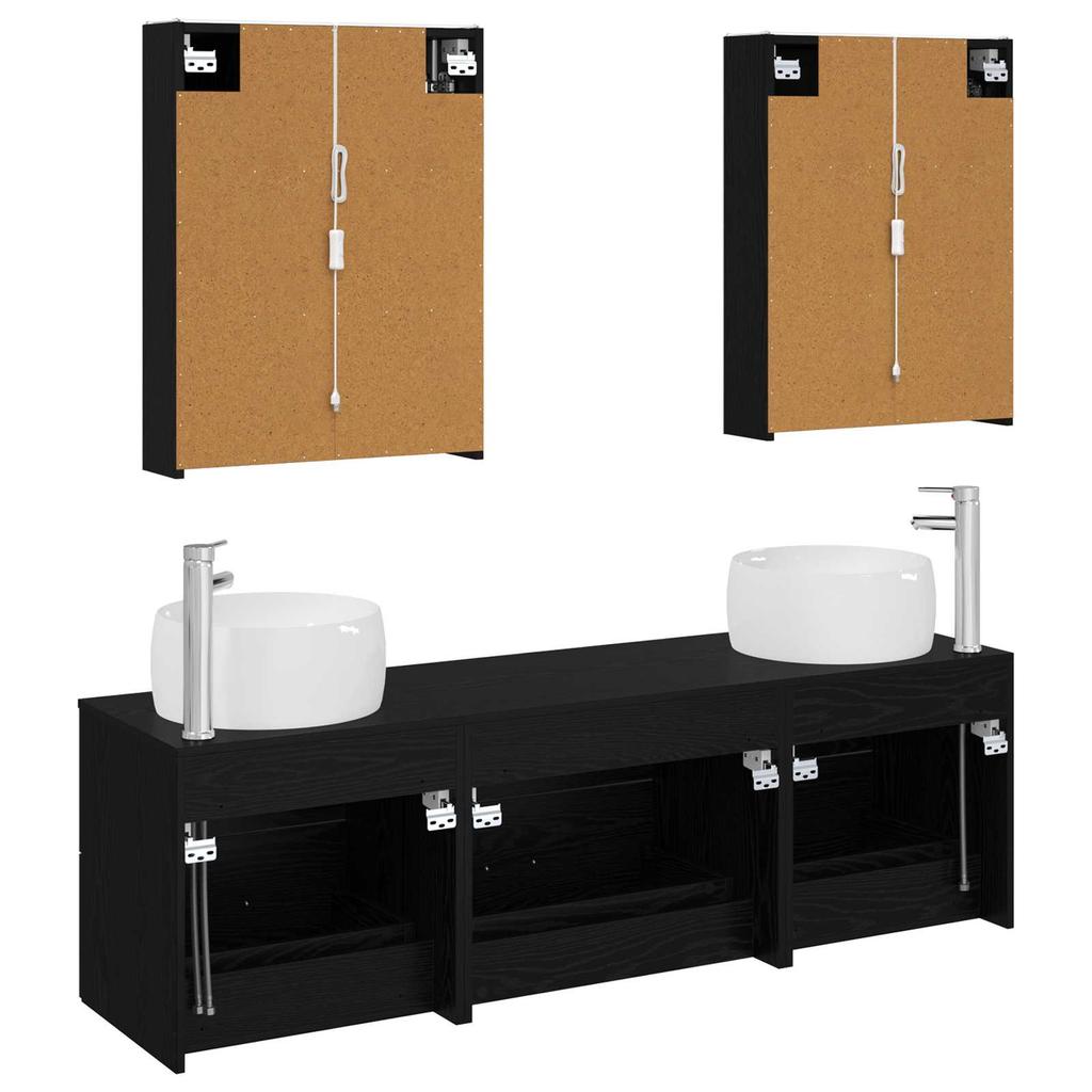 5 Piece Bathroom Furniture Set Black Oak Engineered Wood and Glass