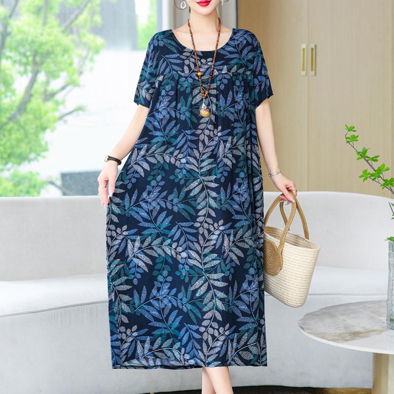 Women's Loose Dresses Elegant Plus Size Short Sleeve Casual Summer Oversize Long Dress Female Vintage Clothes