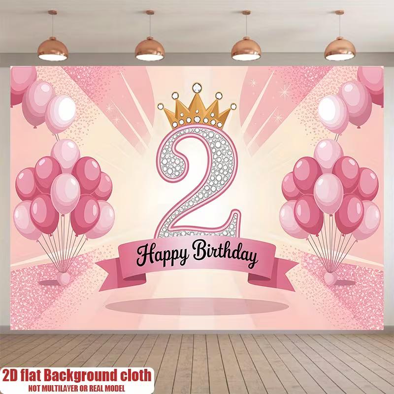 2D Princess Style 2nd Birthday Party Decoration Backdrop 47.2x31.5inch/120*80cm
