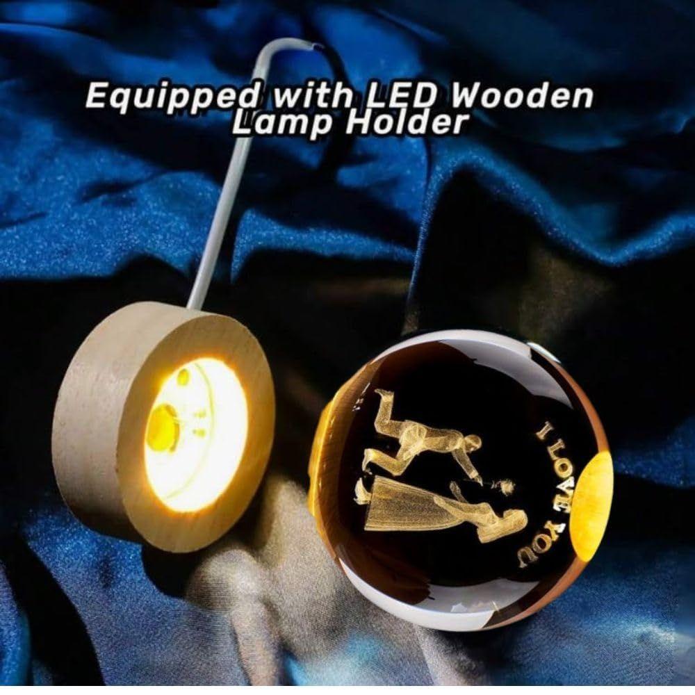 Kristall Ich Liebe Dich Lampe für Paare Gravierte Kristallkugel LED Nachtlicht mit Holzsockel - USB-betriebenes Glaskugel LED Nachtlicht