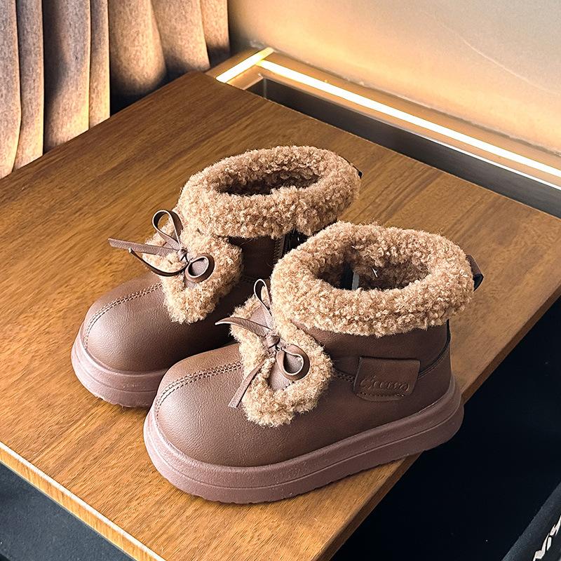 Kids Warm Fur Lined Winter Snow Boots 26 коричневый