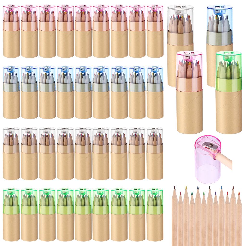 40 Pack Mini Drawing Colored Pencils With Sharpener 12 Color Mini Drawing Pencils Set 3.3Inch Short Fat Color Pencils In Tube Co