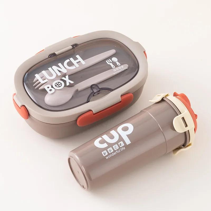 Lunchlåda för studenter med 3 fack och bestick Läckagesäkert lock Skolpicknick Camping Mat Snacks Fruktbehållare Bento Box Koppset