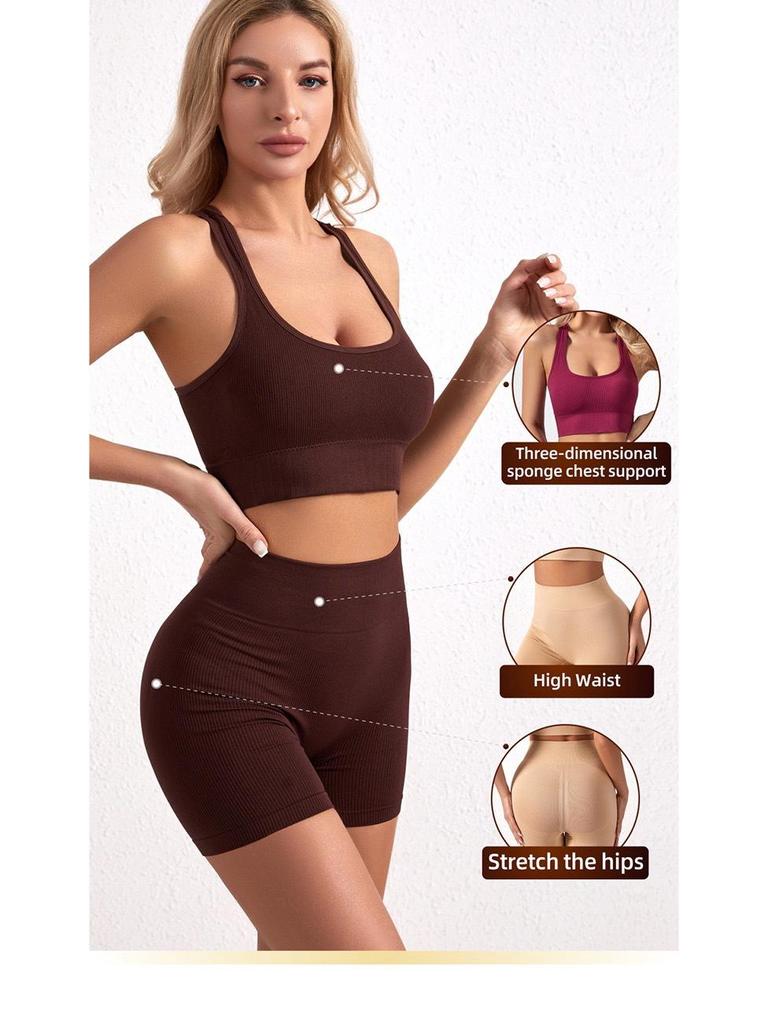 Plus Size Wirefree Push-Up Sports Bra & Boyleg Panties Set for Women