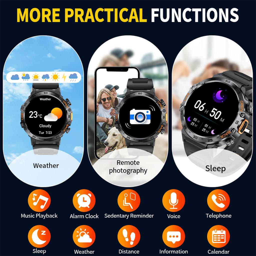 LIGE New LED Lighting Smart Watch 1.53inch HD Round Screen Bluetooth Call Men Smartwatches