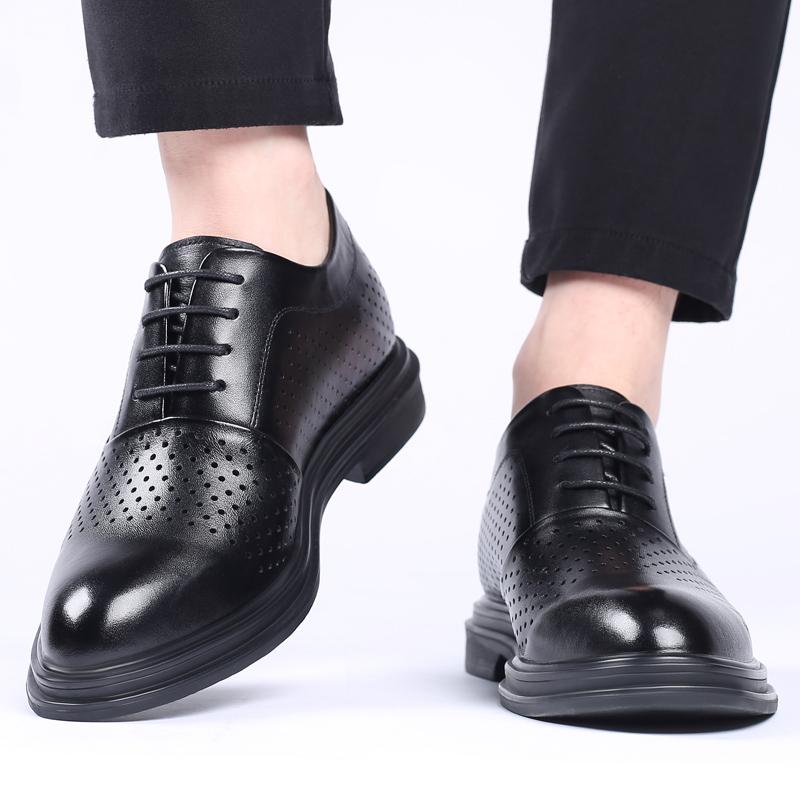Breathable Summer Elevator Shoes Men Dress Shoes 3/6/8cm Men Formal Shoes Classic Business Hollow Men Oxfords Footwear Suit Shoe
