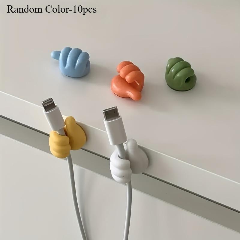 10pcs/5pcs Thumb Shaped Cable Organizer Clips Adhesive Hooks Home Kitchen Bedroom Plastic Charging Cable Clamp Small Accessories