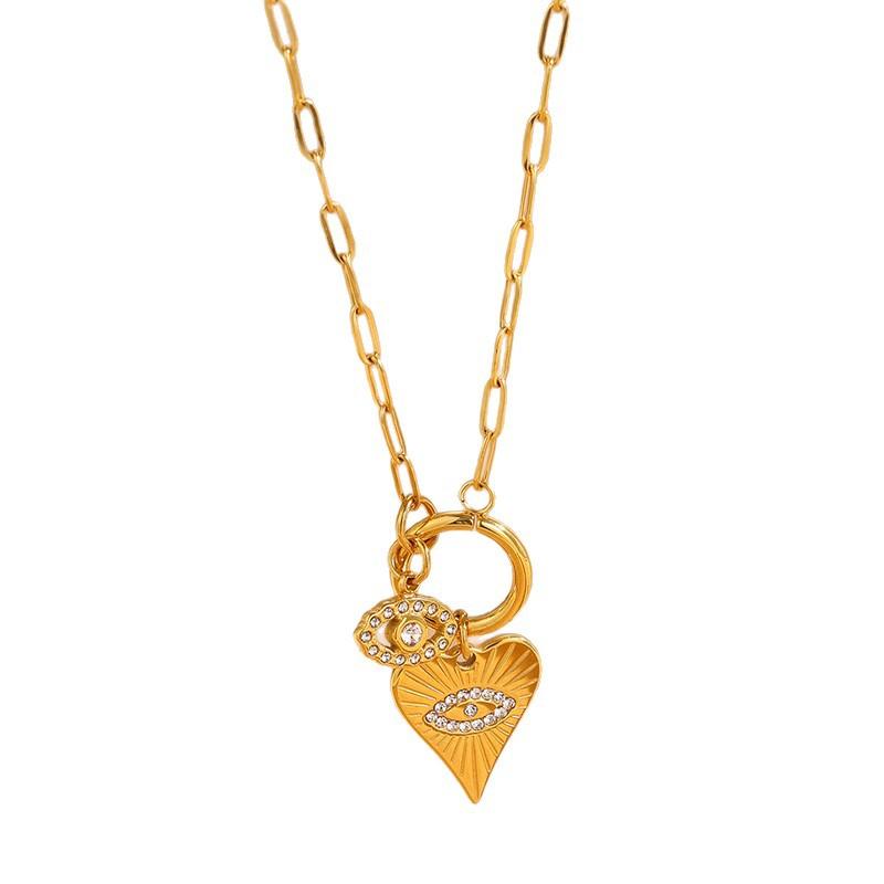 European and American Love Devil's Eye Diamond Necklace K Plated Real Gold Retro Collarbone Chain Light Luxury Eye Necklace