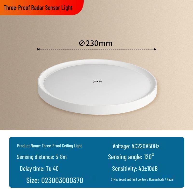 Ultra-Thin LED Radar Ceiling Light with Motion Sensor for Stairwell and Hallway