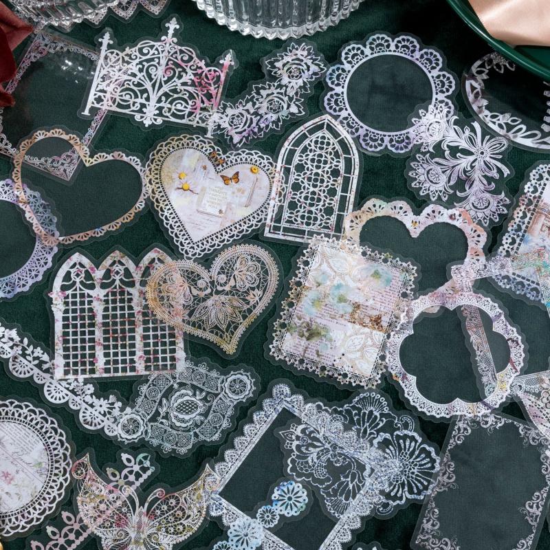 30Pcs Hollow Out Lace Stickers Journal Scrapbook Decor Transparent Edge Decals Kawaii DIY Supplies