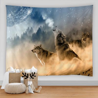 Animal Wolf Tapestry Background Psychedelic Wall Hanging Tribal Home Living Room Bedroom Art Decoration Beach Cushion Tapestry