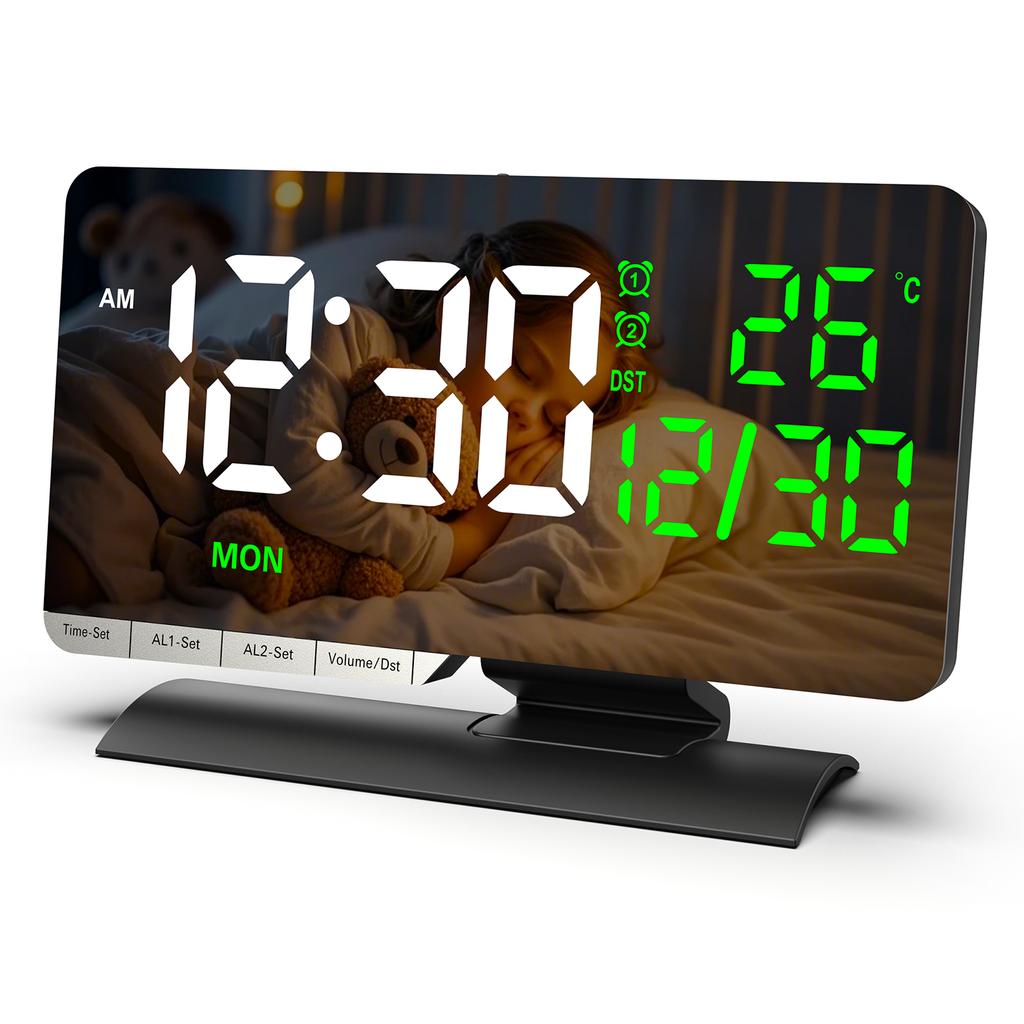 6.6 Large Display Digital Desk Clock, Dual Alarm Clock with Indoor TemperatureCelsiusDate, USBCelsiusType-C Charging Ports, 6- Dimmer, 5 Volume