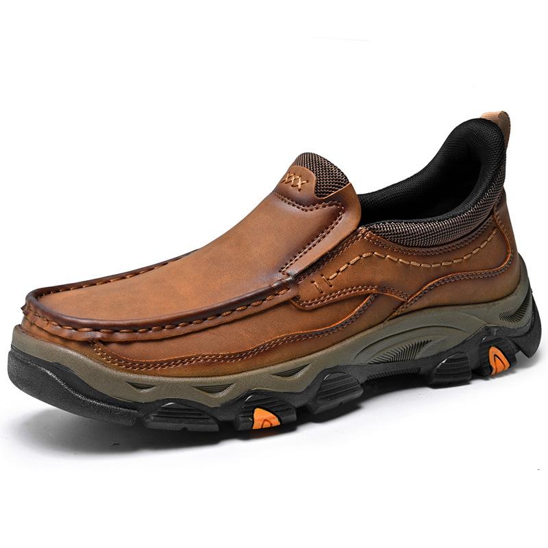 Men's Waterproof Slip On Faux Leather Hiking Shoes for Male Outdoor Non-Slip Walking Sneakers Casual Loafers Work Shoes Comfortable Short Boots