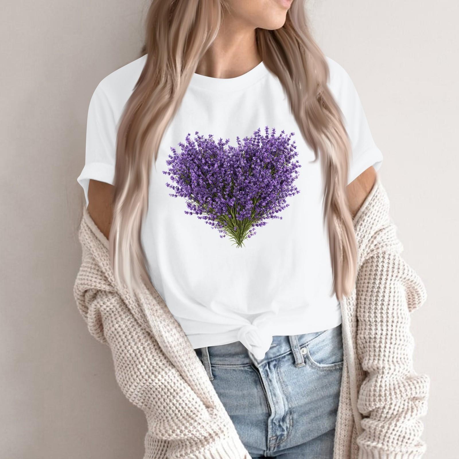 

Women s Fashion Casual Printed Round Neck Short Sleeved Pullover T-Shirt Top XL білий