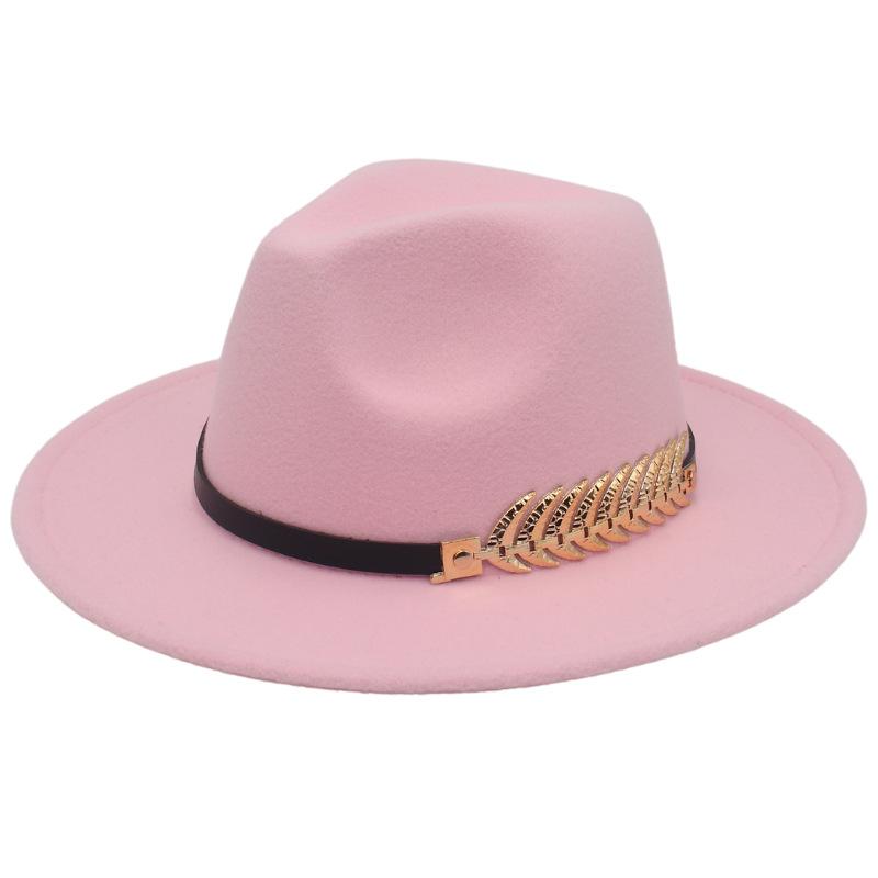 Top Hat Men'S Golden Fishbone Women'S Woolen Jazz Hat Big Brim Felt Hat Retro Hat