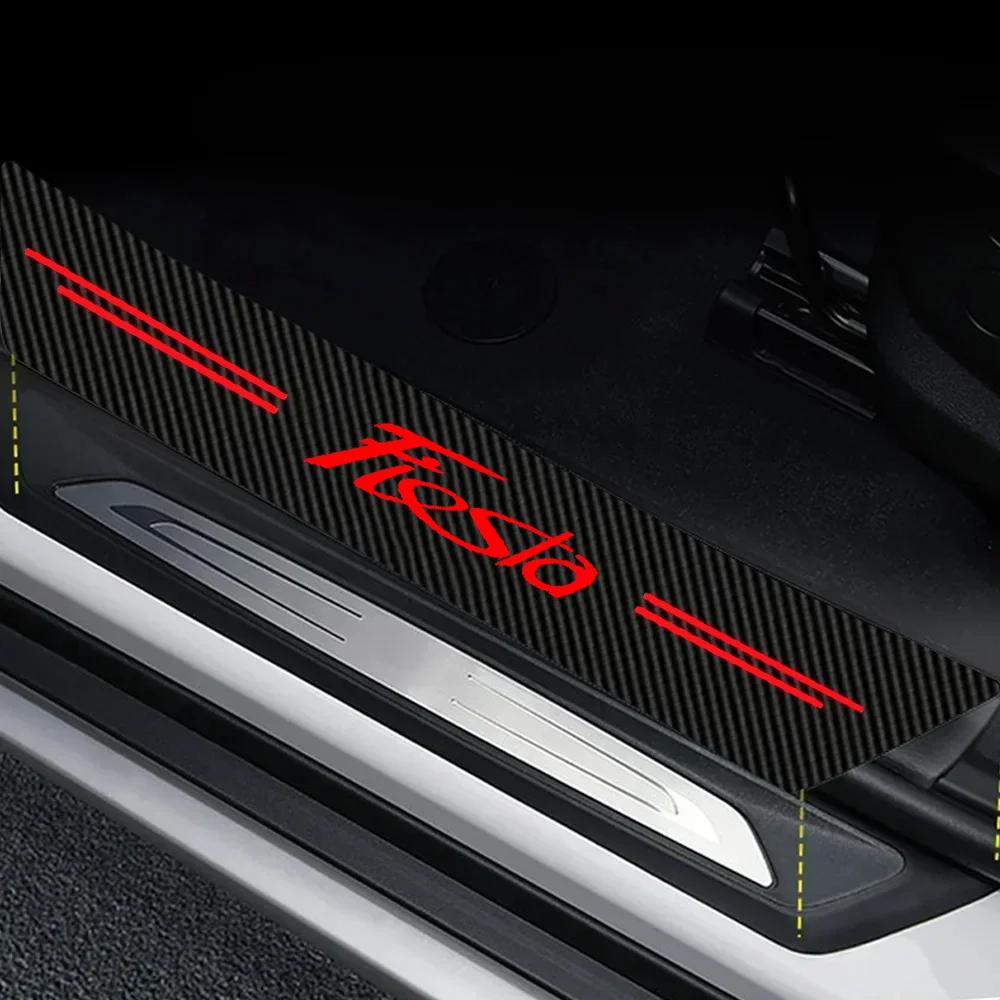 VOPL3 Car Rear Bumper Guard Protector Sticker For Ford Fiesta Emblem Carbon Fiber Front Door Sill Threshold Cover Auto Accessories