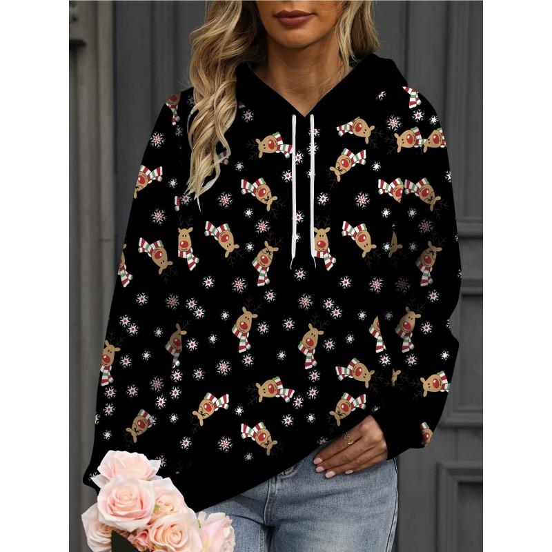 Womens Oversized Hooded Sweatshirt With 3D Print Soft Cotton Blend Long Sleeve Pullover Casual Wear