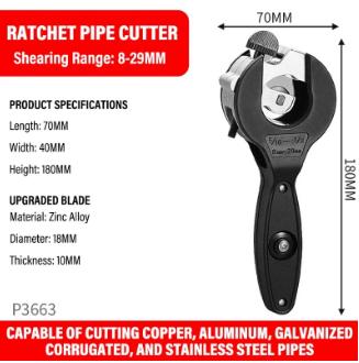 Ratcheting Universal Tubing Cutter 8-29mm - Stainless Steel, Copper &Aluminium Ratchet Scissors(Durable,High-Strength Hand Tool)
