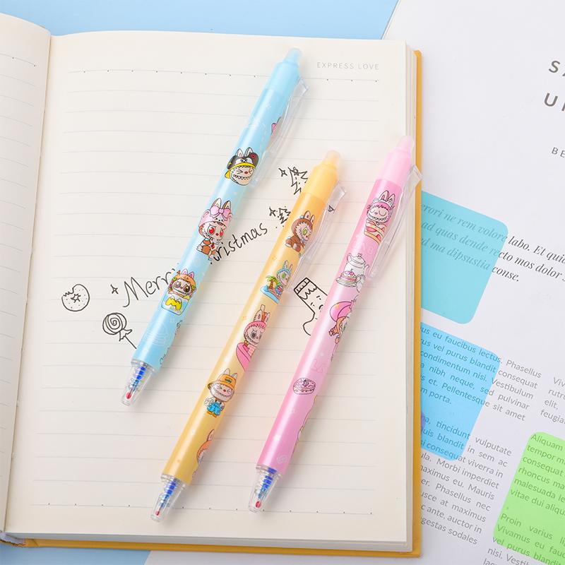6Pcs Cute Labubu Erasable Pen Writing Smooth Quick-Drying Neutral Pens Cartoon Gel Pen Office Supplies Student Stationery Gifts