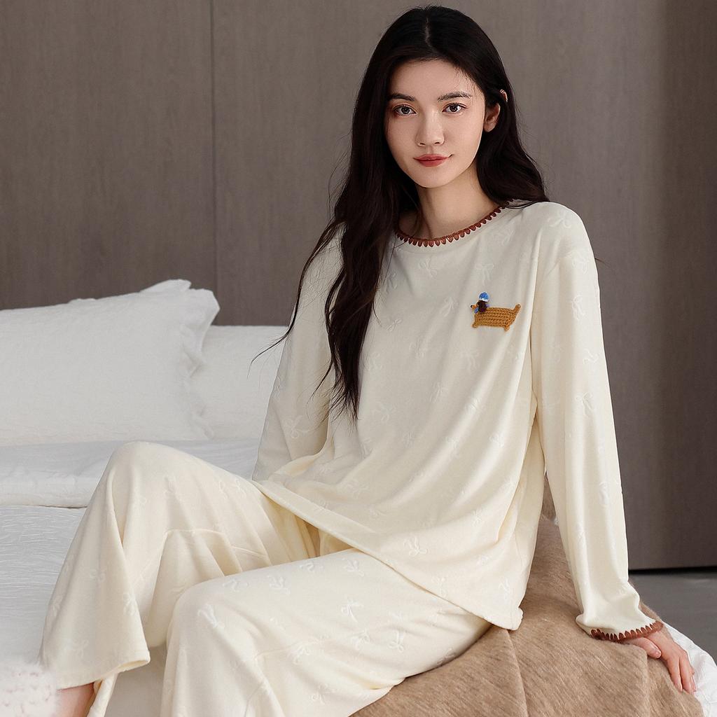 Pajamas Women'S Autumn And Winter Island Fleece Thickened Fleece Coral Fleece Can Be Worn Outside Winter Thin Fleece Cute Cartoon Loungewear