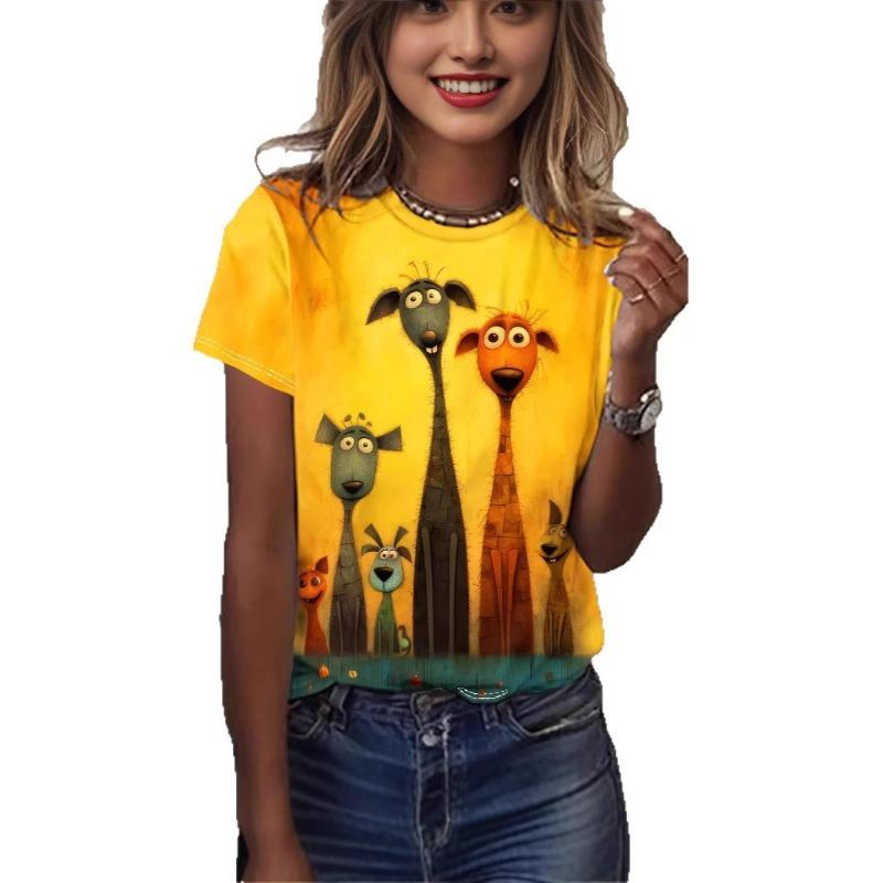 T-shirt d'été pour femme avec impression grenouille 3D, graphique amusant 'percée murale', col rond, manches courtes, décontracté, ample