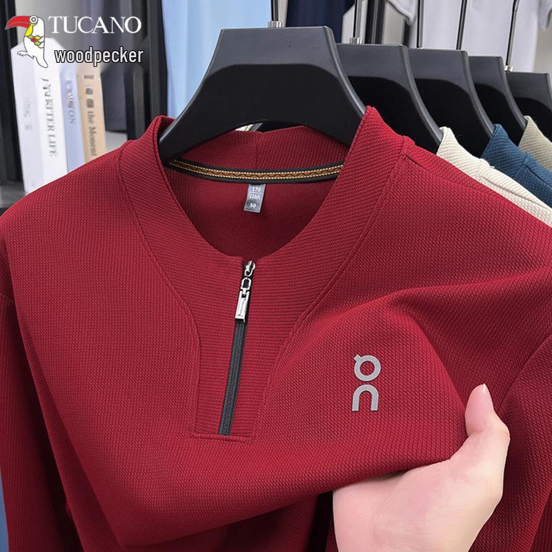 Woodpecker Men's Lightweight Half-Zip Cotton Crew Neck Long Sleeve T-Shirt for Spring & Fall