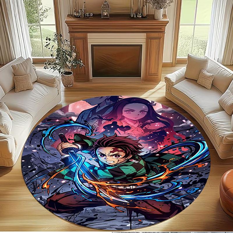 Demon Slayer Print Round Rug, Washable Floor Carpet, For Entryway Dorm Laundry Room Office Study, Home Decor Birthday Christmas Gift