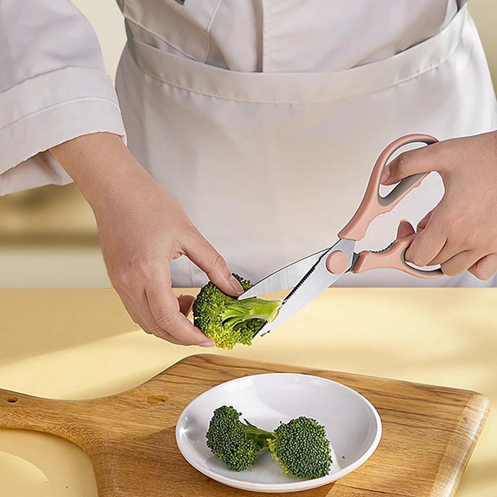 Stainless Steel Household Kitchen Scissors Dual Color Plastic Handle Multi Purpose Vegetable and Food Cutting Kitchen Tools