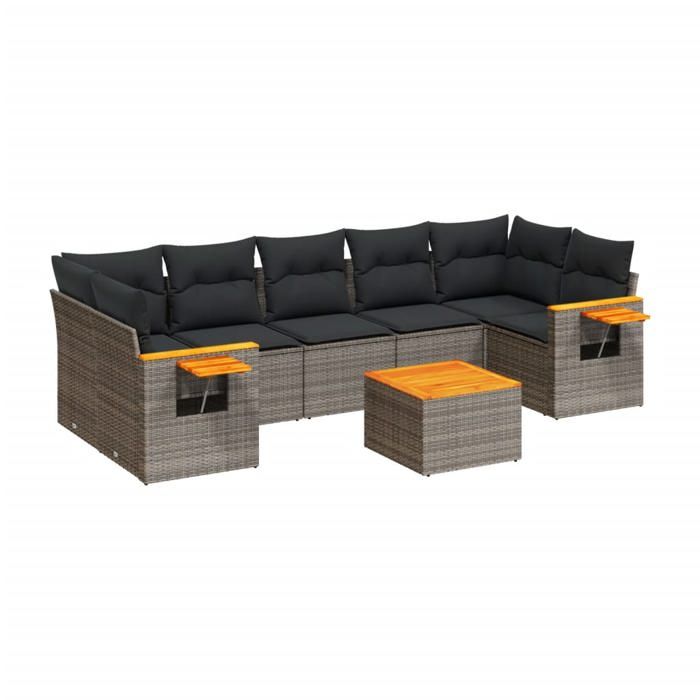 VidaXL Salon de Jardin avec Coussins 8 pcs, Canapés de Terrasse, Ensemble de Meubles de Patio, Mobilier d'Extérieur, Gris 3259057
