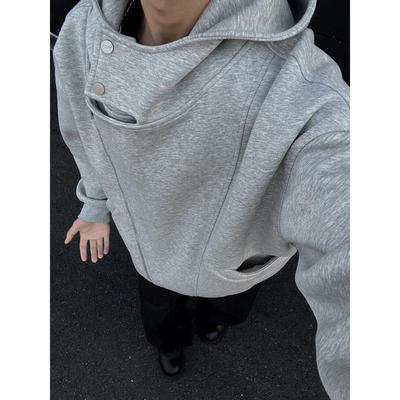 Men's 2025 Autumn Hooded Windbreaker: Loose Fit, Solid Color, Short Jacket for Petite Builds
