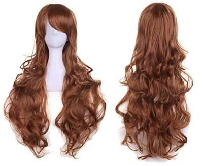 Pumpkin Parade Wig Set Long Curly Wavy Hair Full Stand Included Natural Brown 3-piece