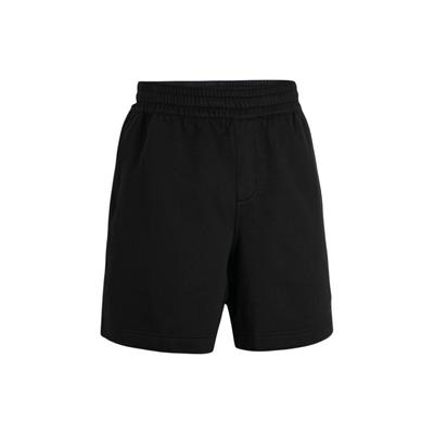 Pantaloni scurți casual confortabili din fleece, de culoare solidă, cu croială dreaptă, pentru bărbați, Negru 1387978-001