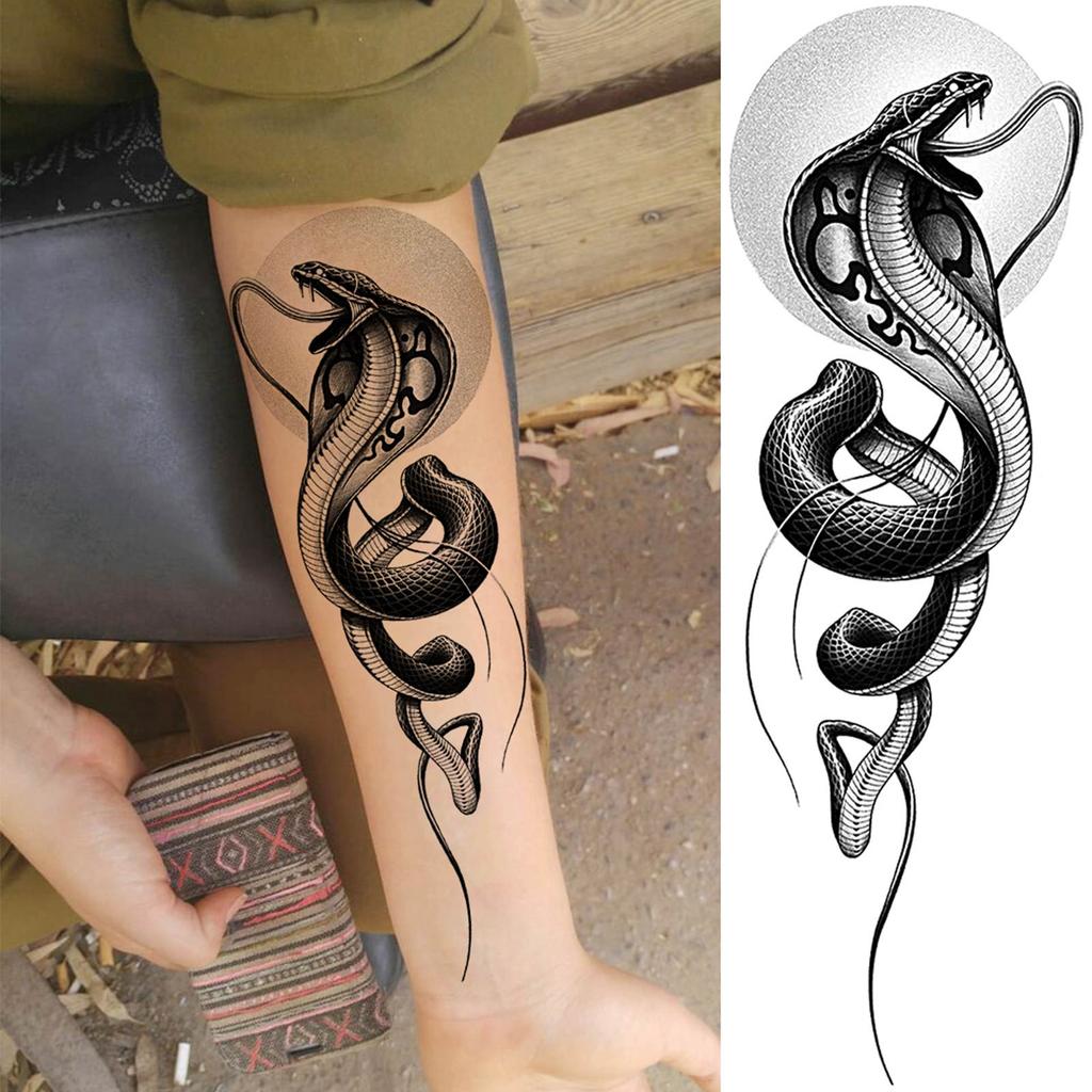 1 Sheet Flower Snake Temporary Tattoos For Women Girls Black Peony Rose Flora Sexy Tattoo Sticker Waterproof Self Adhesive Arm