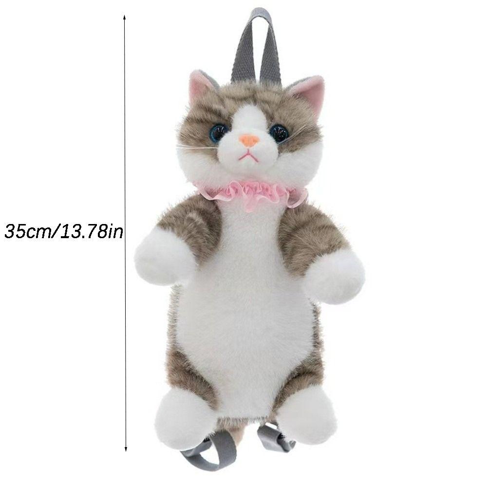 Kawaii Realistic Cat Simulated Puppet Cat Backpack Soft Fluffy Cute Cartoon Cat Backpack School Bags Travel Storage
