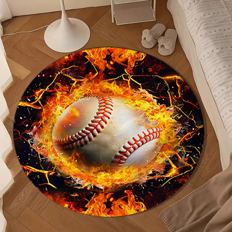 Flaming Football Artwork Round Rug for Livingroom,Bedroom, Palyroom, Chair Rug, Area rug, Circle Carpet, Large Size Fan Christmas gift