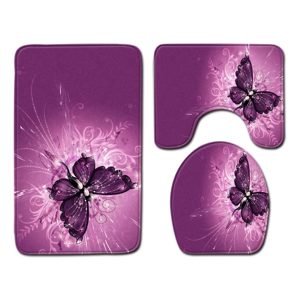 Peony Toilet Three-Piece Bathroom Floor Mat Doormat Combination