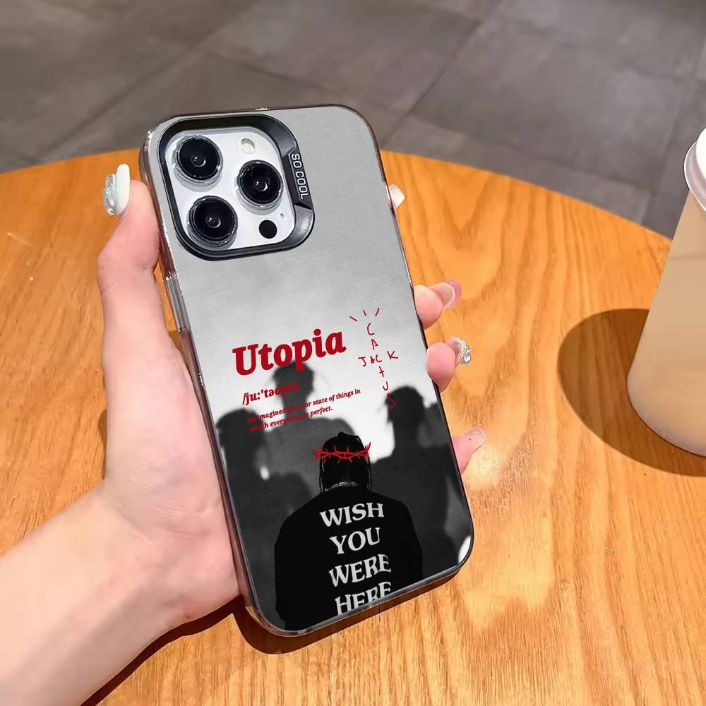 T-Travis S-Scott Phone Case For iPhone17 16 15 14 13 12 Pro Max Grey Black Matte Laser Metallic Aurora Funda