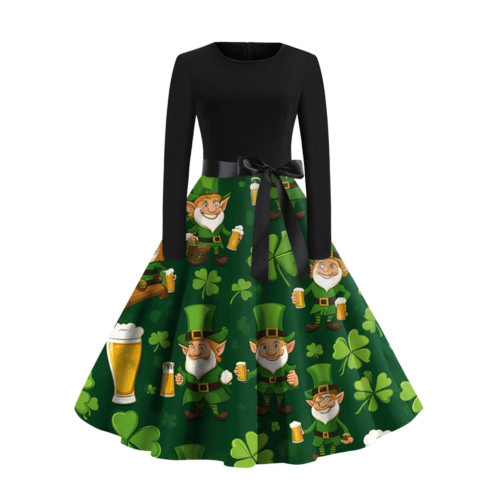 Женское винтажное классическое платье с длинным рукавом и принтом на День святого — фото 11