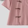 INCERUN Oversized Men Summer Short Sleeve Side Buttons Casual Vintage Tops Shirts