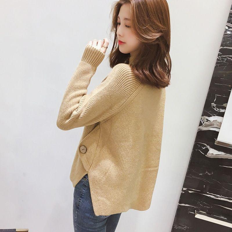Women's Korean Style Long Sleeve Knit Sweater - Half High Collar, Loose, Thickened, Perfect for Autumn/Winter.
