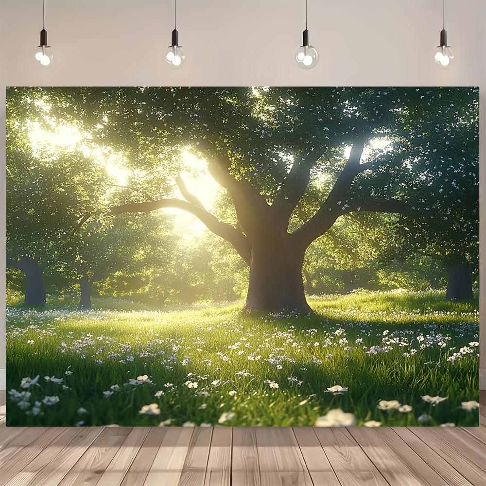 

Sunny Forest Tapestry with Majestic Tree and Wildflowers Perfect for Adding Natures Beauty to Any Room Decor 74x94cm(29x37in)