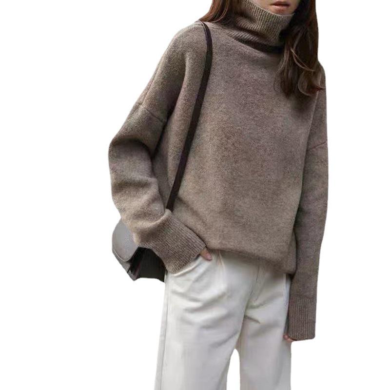 High-End Women's Minimalist Knit Pullover: Solid Color, High Neck Sweater for Early Autumn 2023