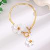 Metal Flower Necklace Earrings Set OT Buckle Pendant Jewelry Suit Elegant Flower Jewelry Set  Women