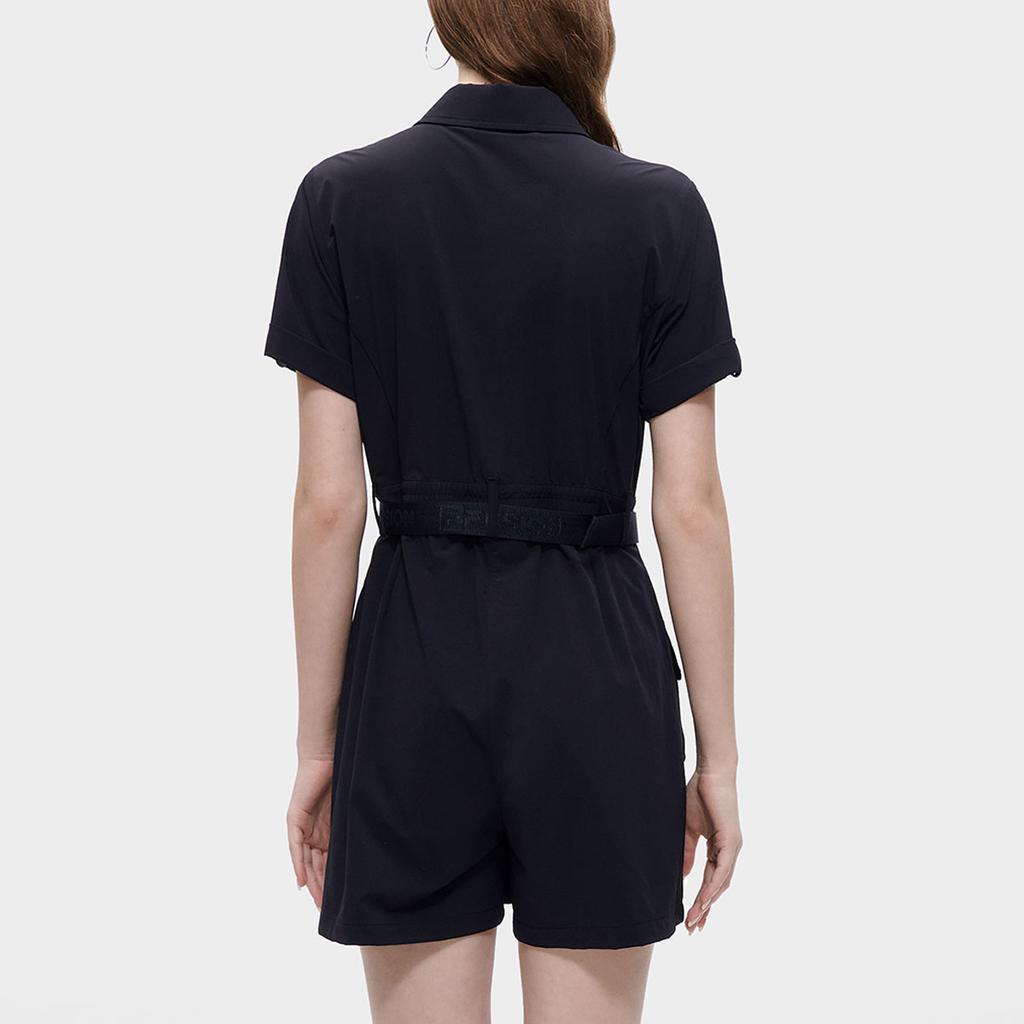 Fila Fusion Street Sport Solid Color Sports Woven Jumpsuit Women jumpsuits Black T11W331702FBK