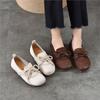 Johnature Genuine Leather Soft Soled Loafers Casual Comfortable Round Toe Lace Up Women's Flat Shoes