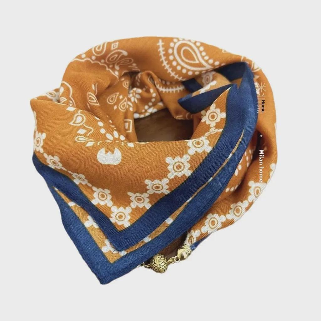 Herbst/Winter Seidenschal im Western-Stil mit koreanischem magnetischem Goldkugel-Akzent